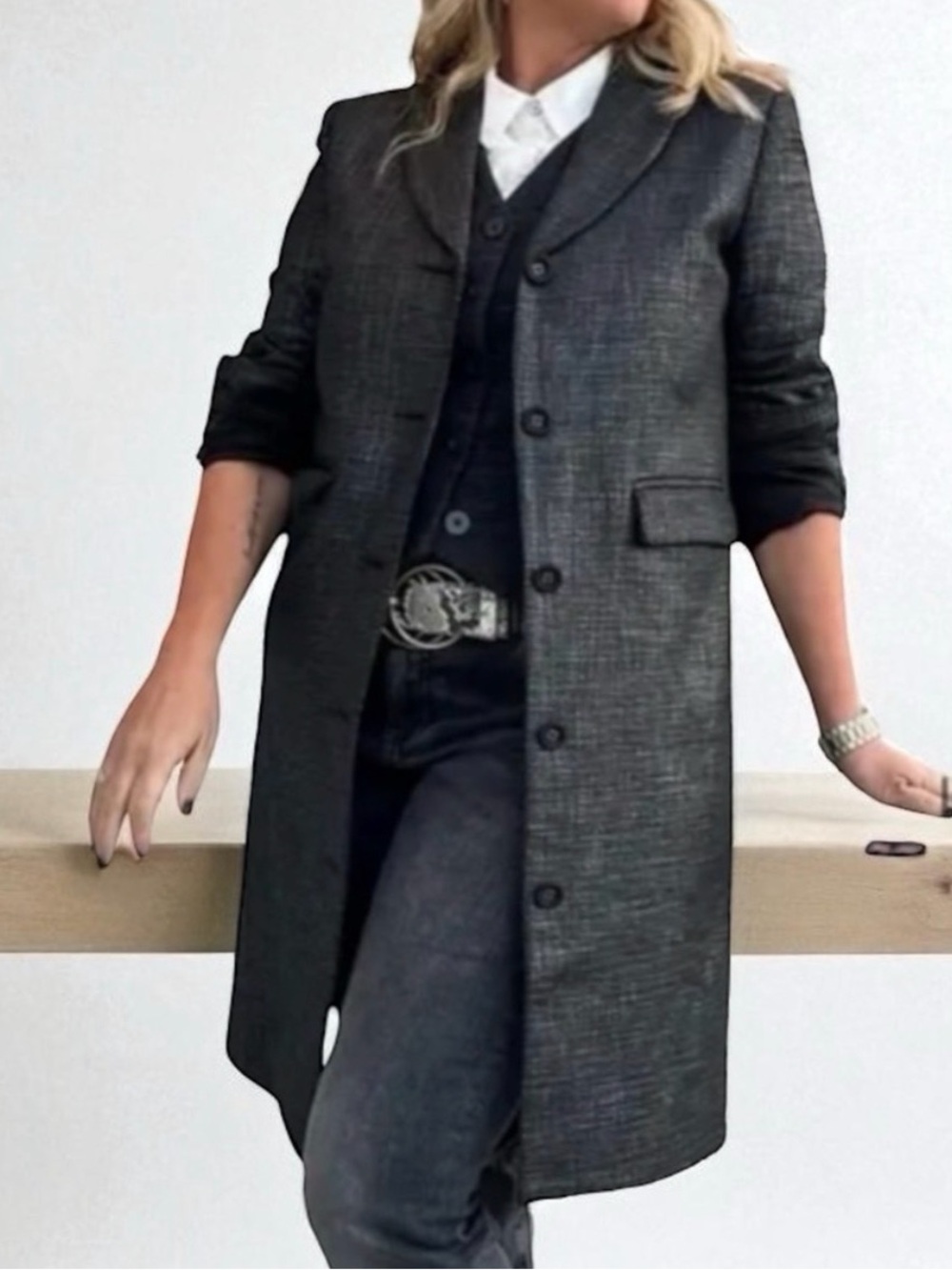 CAbi Women’s Silver Lining Long Classic Tailored Overcoat